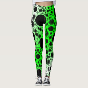 Space Bubble Spots - White/Green Leggings