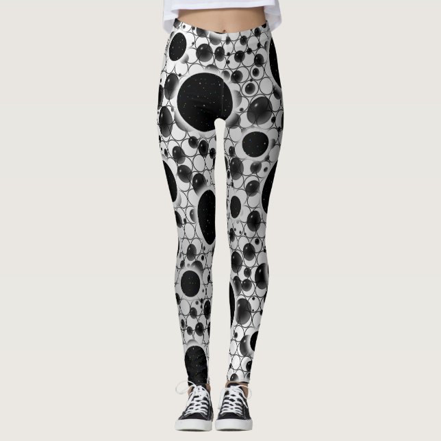 Space Bubble Spots - White/Silver Leggings (Front)