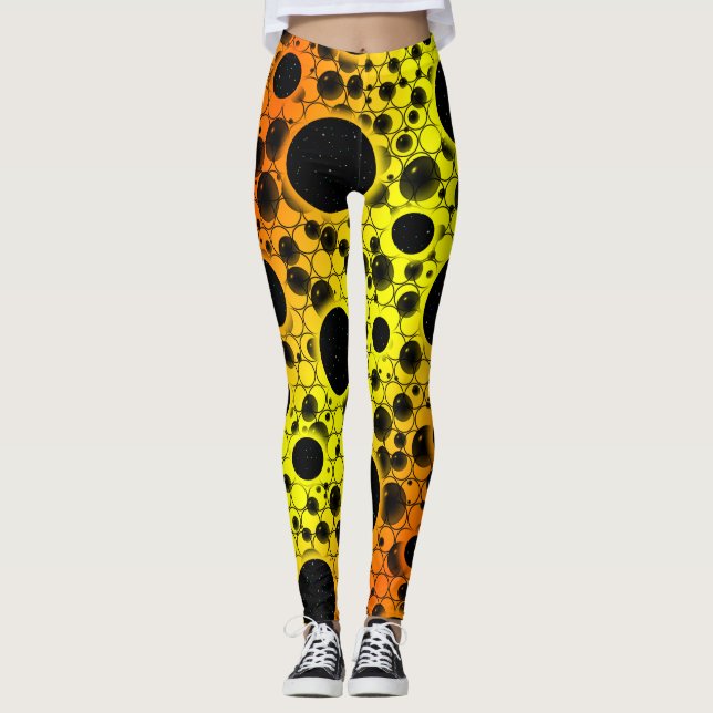 Space Bubble Spots - Yellow/Orange Leggings (Front)