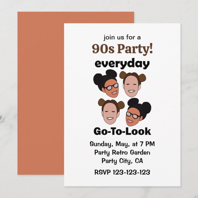 Space Buns Hairstyle Everyday Look 90s Party Invitation (Front/Back)