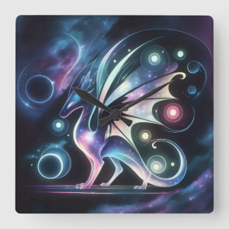 Space Butterfly Dragon  Square Wall Clock