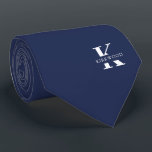 Space Cadet Blue Elegant Monogram   Name Two-Sided Tie<br><div class="desc">An elegant necktie featuring a bold white monogram across a deep Space Cadet Blue background. On top of this monogram sits your first or last name spelled out in all capitals. If you prefer a bolder look for the personal name inside of the large letter you can do the following:...</div>