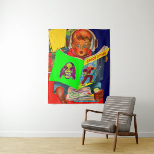 space cadet boy reading sci fi book tapestry