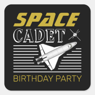 Space Cadet, Spacecraft, Birthday Square Sticker
