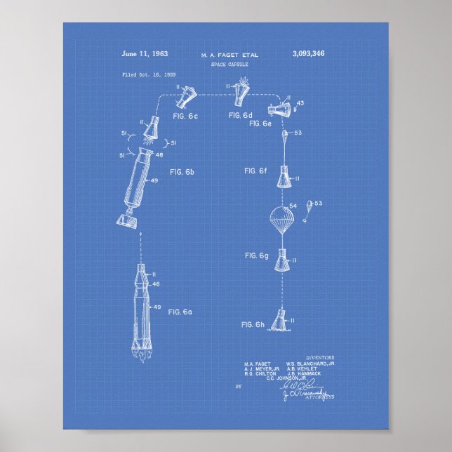 Space Capsule 1963 Patent Art  Blueprint Poster (Front)
