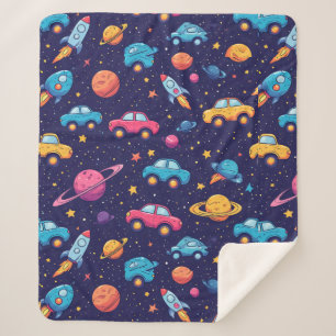 Space Cars And Rockets For Kids Room Decor Sherpa Blanket