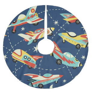 Space Cars: Vintage Dark Blue. Brushed Polyester Tree Skirt