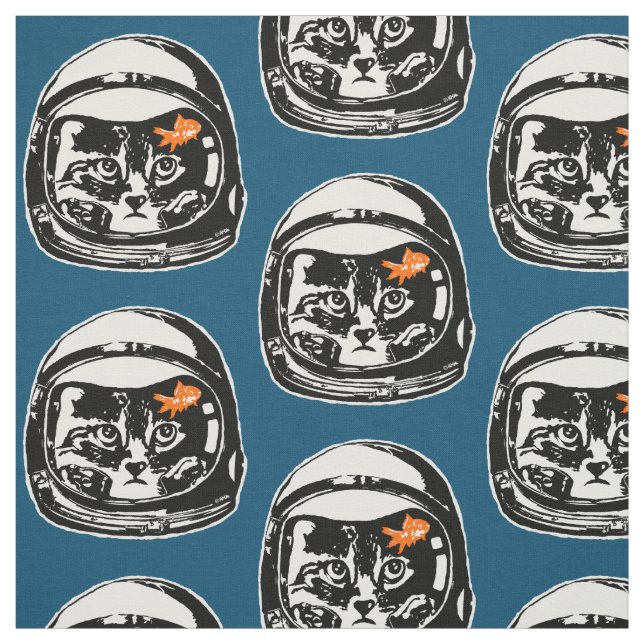 Space cat and the goldfish fabric (Swatch)