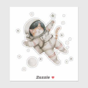 Space Cat Astronaut and planets and stars