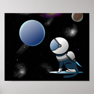 Space Cat Astronaut Flying Poster