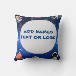 Space Cat Astronauts Stars Planets Blue Cushion