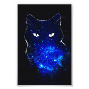 Space Cat Black Cat Gift, Cute Kitten Galaxy Gift Photo Print