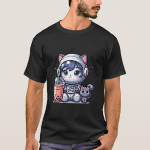 Space Cat Boba Tea Lover Cute Astronaut Drink Bubb T-Shirt