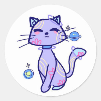 Space cat classic round sticker