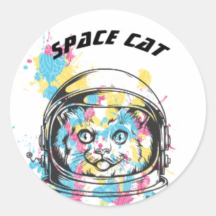 Space Cat Classic Round Sticker