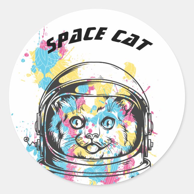 Space Cat Classic Round Sticker (Front)