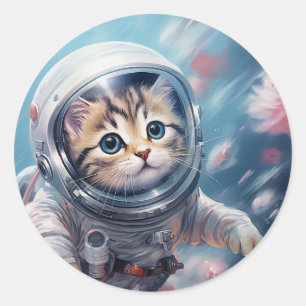 Space Cat Classic Round Sticker
