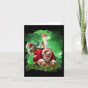 Space Cat Cowboy Riding Santa Eating Cookies Card