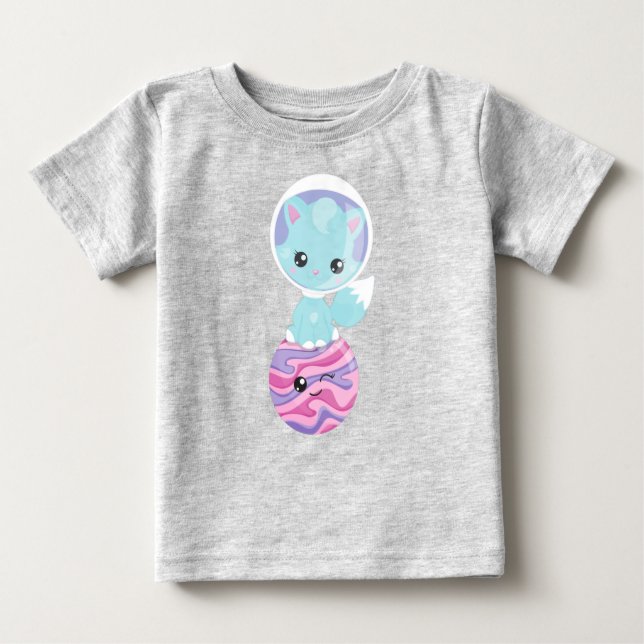 Space Cat, Cute Cat, Astronaut, Cosmonaut, Planet Baby T-Shirt (Front)