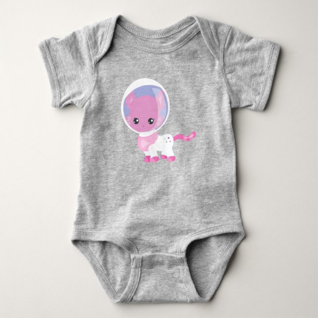 Space Cat, Cute Cat, Cosmonaut, Astronaut, Space Baby Bodysuit (Front)