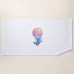 Space Cat Dreams – Funny Vaporwave Galaxy Kitty Beach Towel