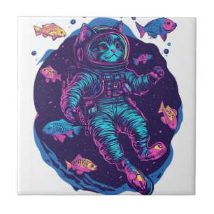Space Cat Dreams � Funny Vaporwave Galaxy Kitty Ceramic Tile