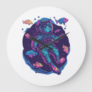 Space Cat Dreams � Funny Vaporwave Galaxy Kitty Large Clock