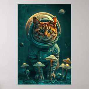 Space Cat Dreams in Retro Realms Poster