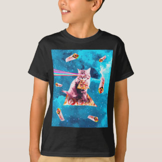 Space Cat Eating Pizza - Rainbow Laser Eyes, Burri T-Shirt