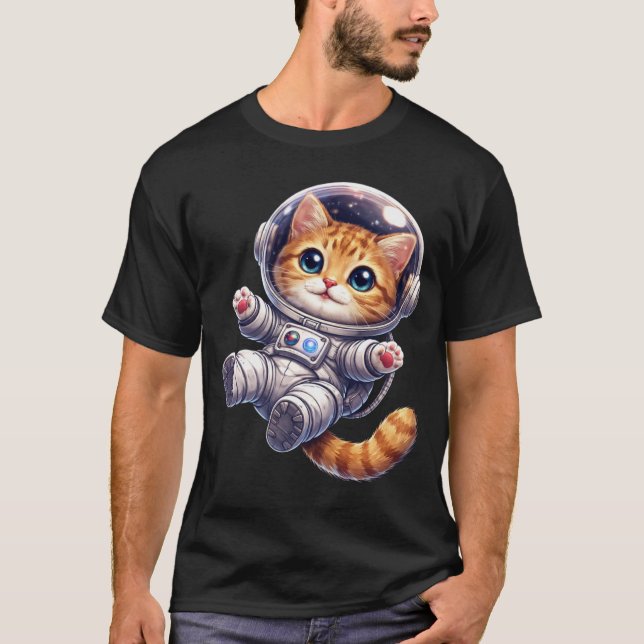 Space Cat Floating in the Universe T-Shirt (Front)