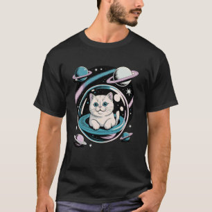 Space Cat in Bubble UFO Retro Sci Fi Galaxy Kitten T-Shirt