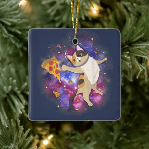 Space Cat Kitten Astronaut Funny Pizza Mars Alien  Ceramic Ornament