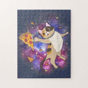 Space Cat Kitten Astronaut Funny Pizza Mars Alien  Jigsaw Puzzle