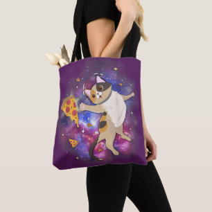 Space Cat Kitten Astronaut Funny Pizza Mars Alien Tote Bag
