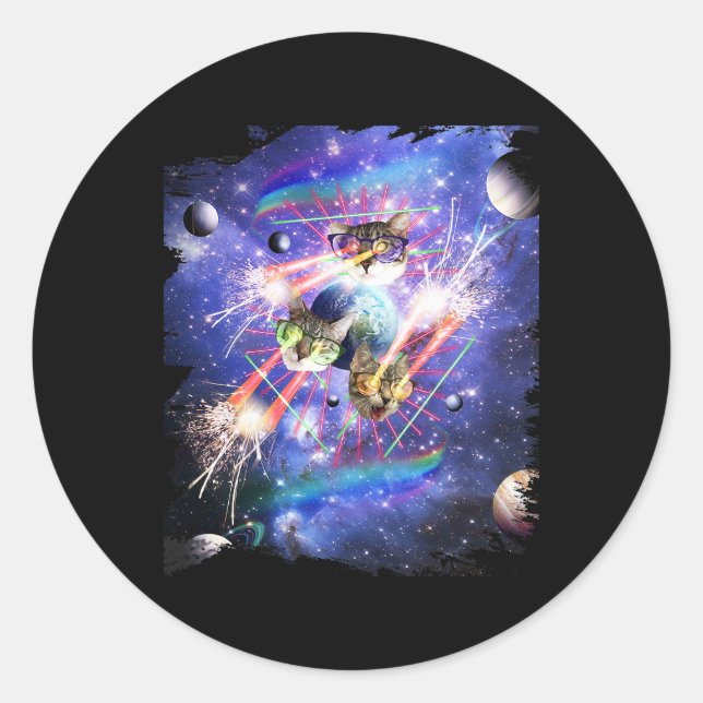 Space Cat Laser Eye Kittens Cats With Lasers Glass Classic Round Sticker (Front)
