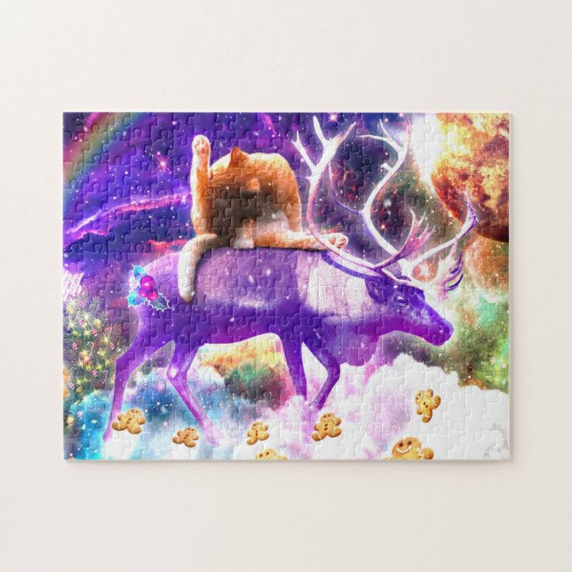 Space cat licking itself jigsaw puzzle (Horizontal)