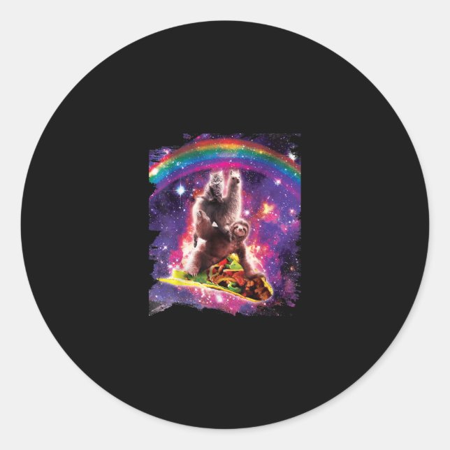 Space Cat Llama Sloth Riding Taco Classic Round Sticker (Front)