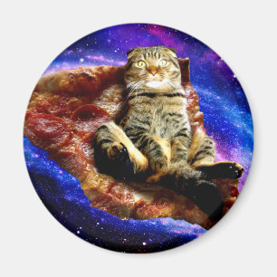 Space cat lying on a pizza magnet