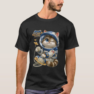 Space Cat Naps Cute Astronaut Kitten with Yarn Pla T-Shirt