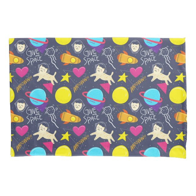 Space Cat Pattern Pillowcase (Front-Left)