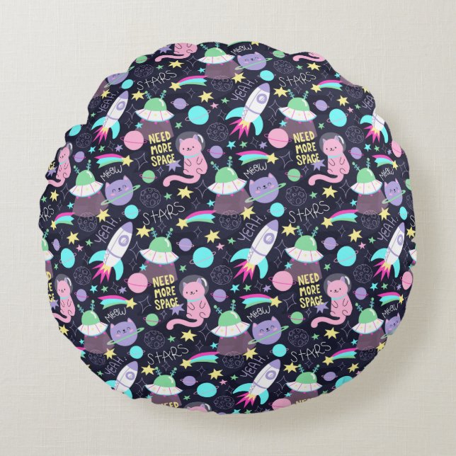 Space Cat Pattern Round Cushion (Front)