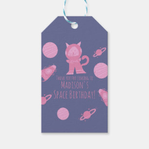 Space Cat Pink Galaxy Birthday Gift Tags