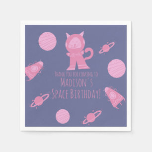 Space Cat Pink Galaxy Birthday Napkin