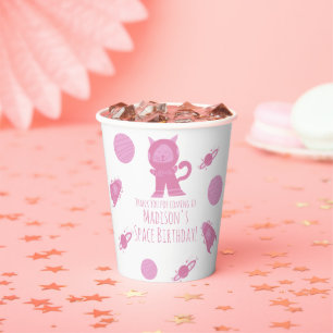 Space Cat Pink Galaxy Birthday Paper Cups