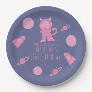 Space Cat Pink Galaxy Birthday  Paper Plate