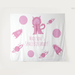 Space Cat Pink Galaxy Birthday     Tapestry