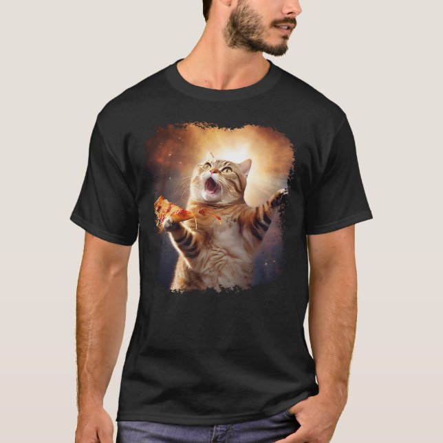 Space Cat Pizza Cat Galaxy Cute Kitty In Space Piz T-Shirt (Front)