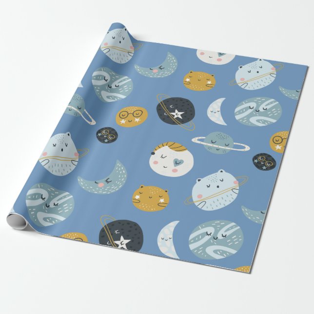 Space Cat Planet  Wrapping Paper (Unrolled)