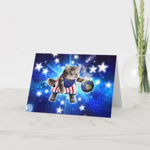 Space cat playing basketball                       card