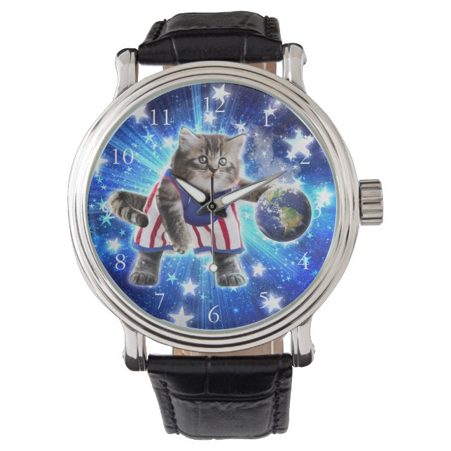 Space cat playing basketball                       watch (Front)